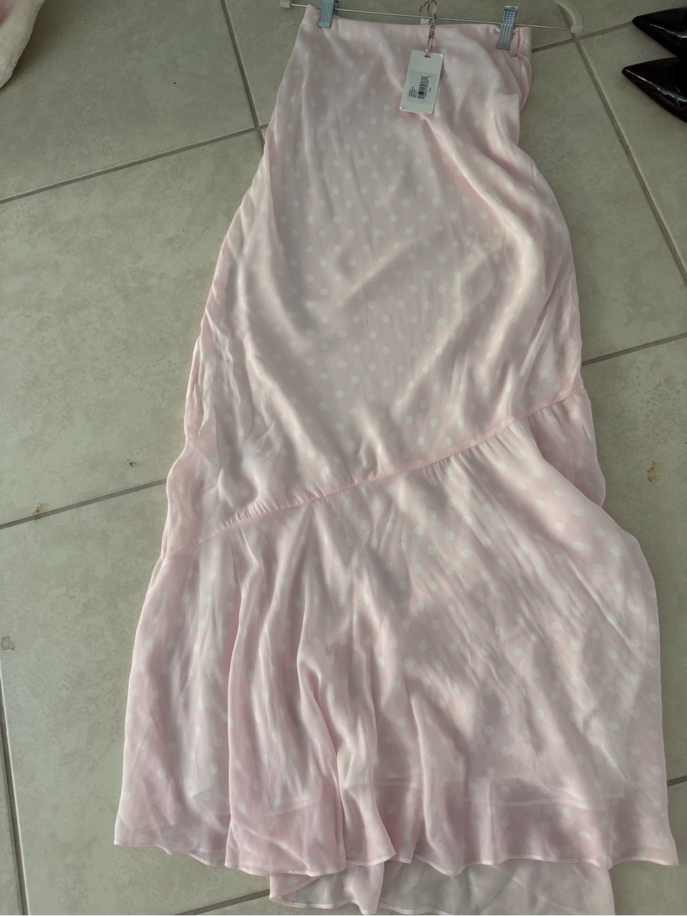 LoveShackFancy Pale Pink Polka Dot Chiffon skirt